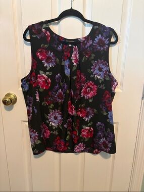 Talbots Black Floral Sleeveless Camisole with Red & Purple Flowers